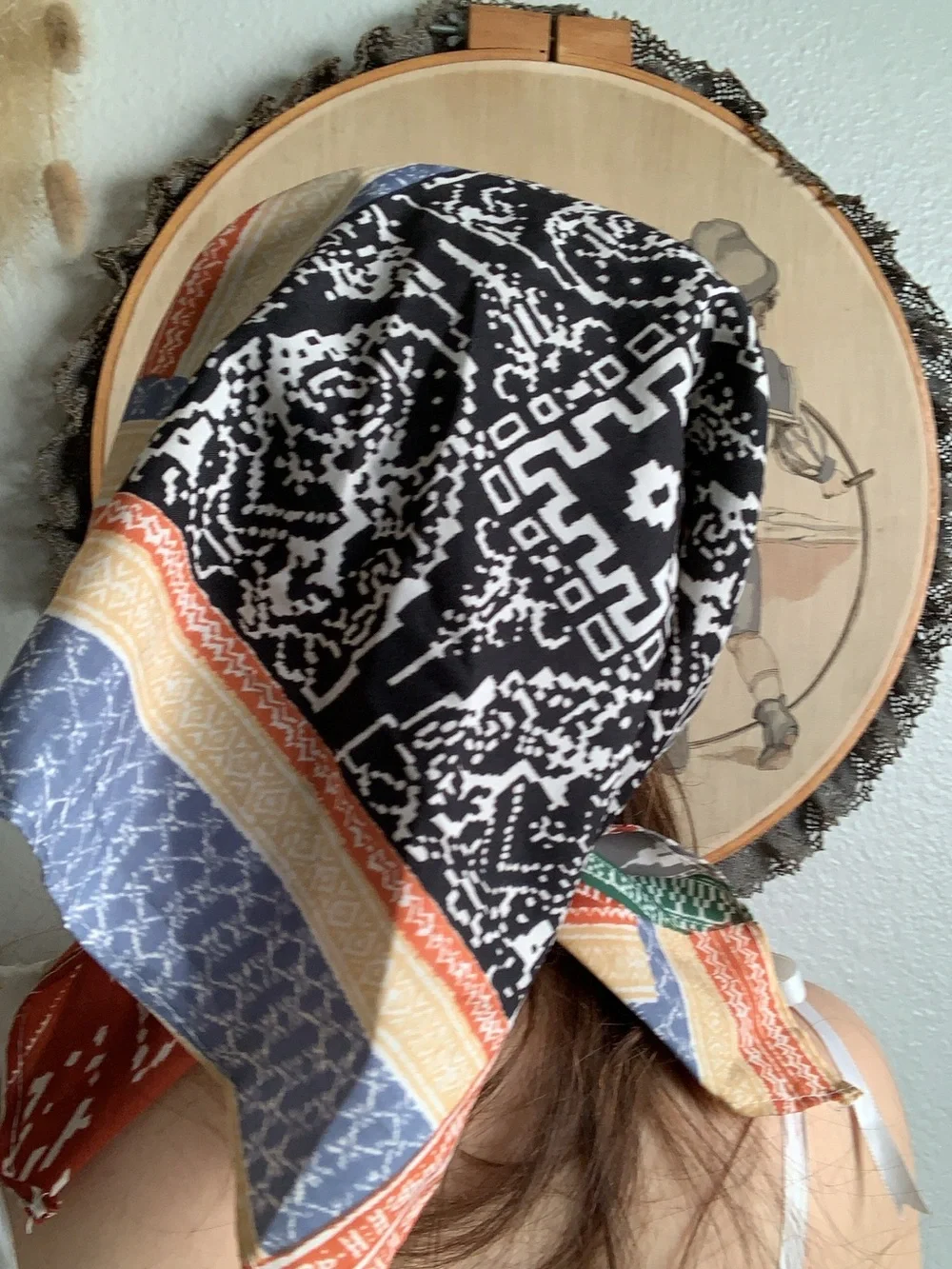 Vintage 70s Southwest Earth Tone Bandana Vibe quilted headkerchief headscarf